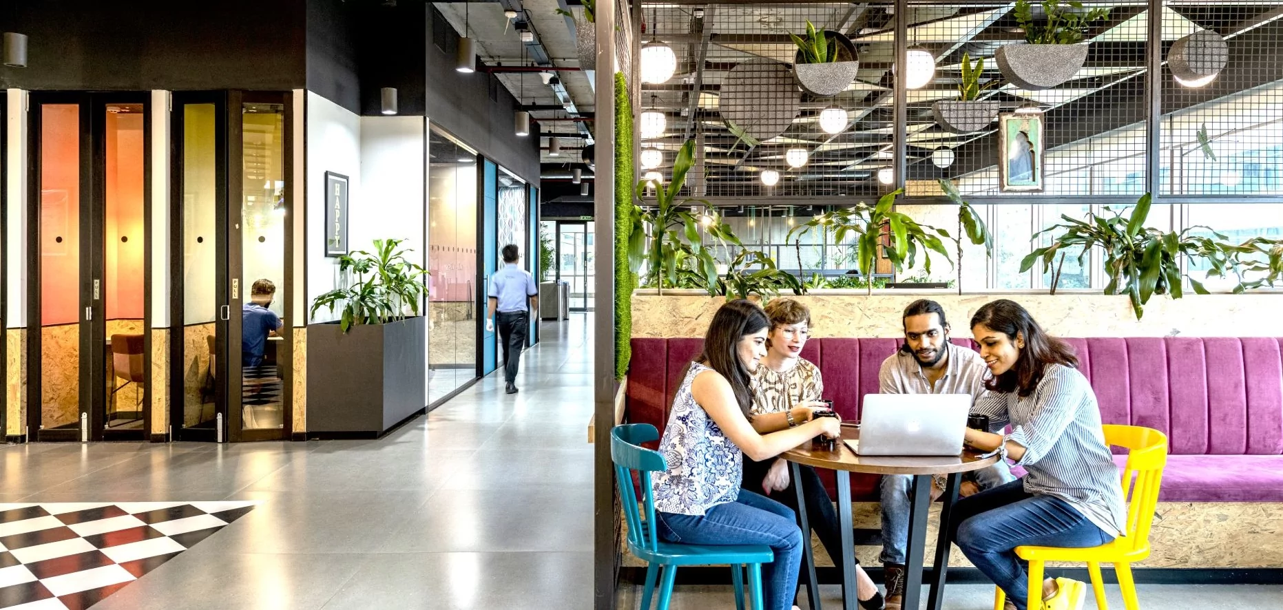 Contemporary workspace interiors with open layout for collaboration