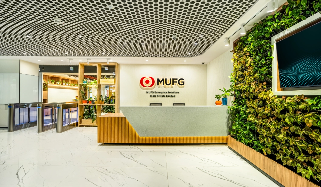 Office Reception Area Design by design and build company with presence in India and southeast asia
