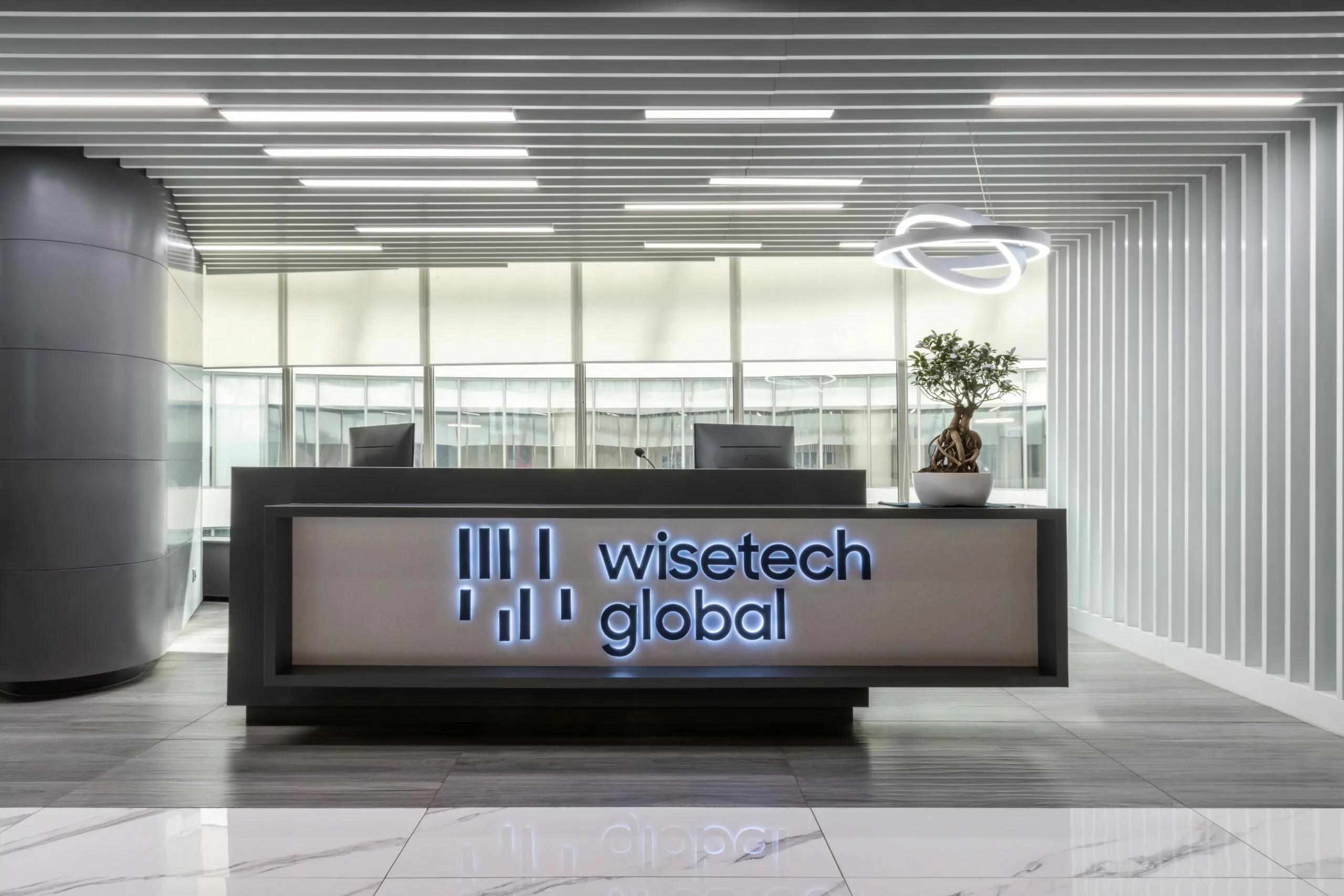 Wisetech global reception designed by design and build company Zyeta with presence in India and Southeast Asia