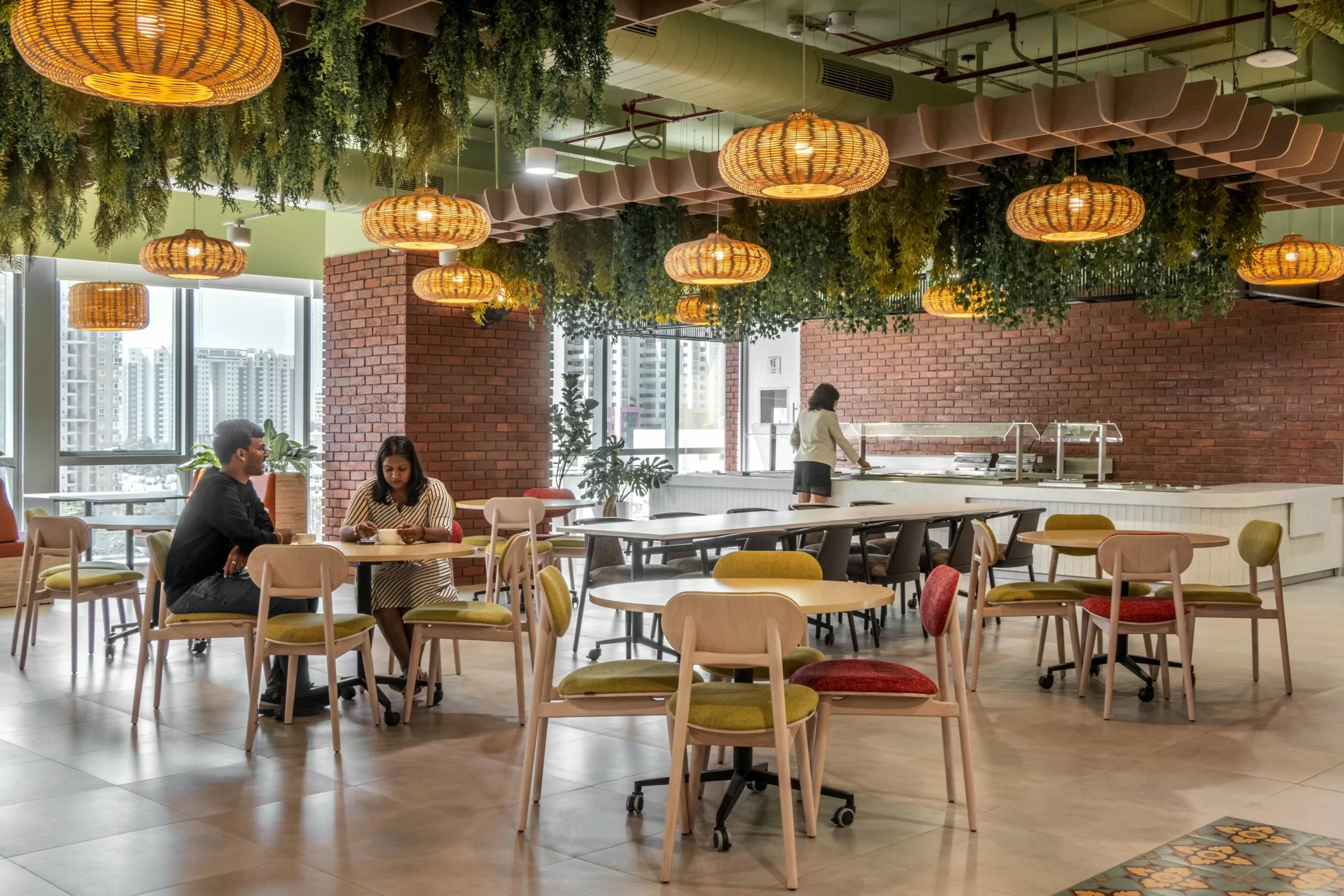 Workplace design with exposed brick