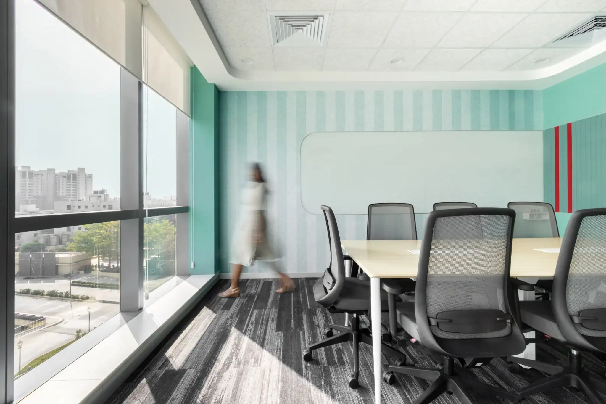Sustainable office design using bamboo, cane, and recycled wood