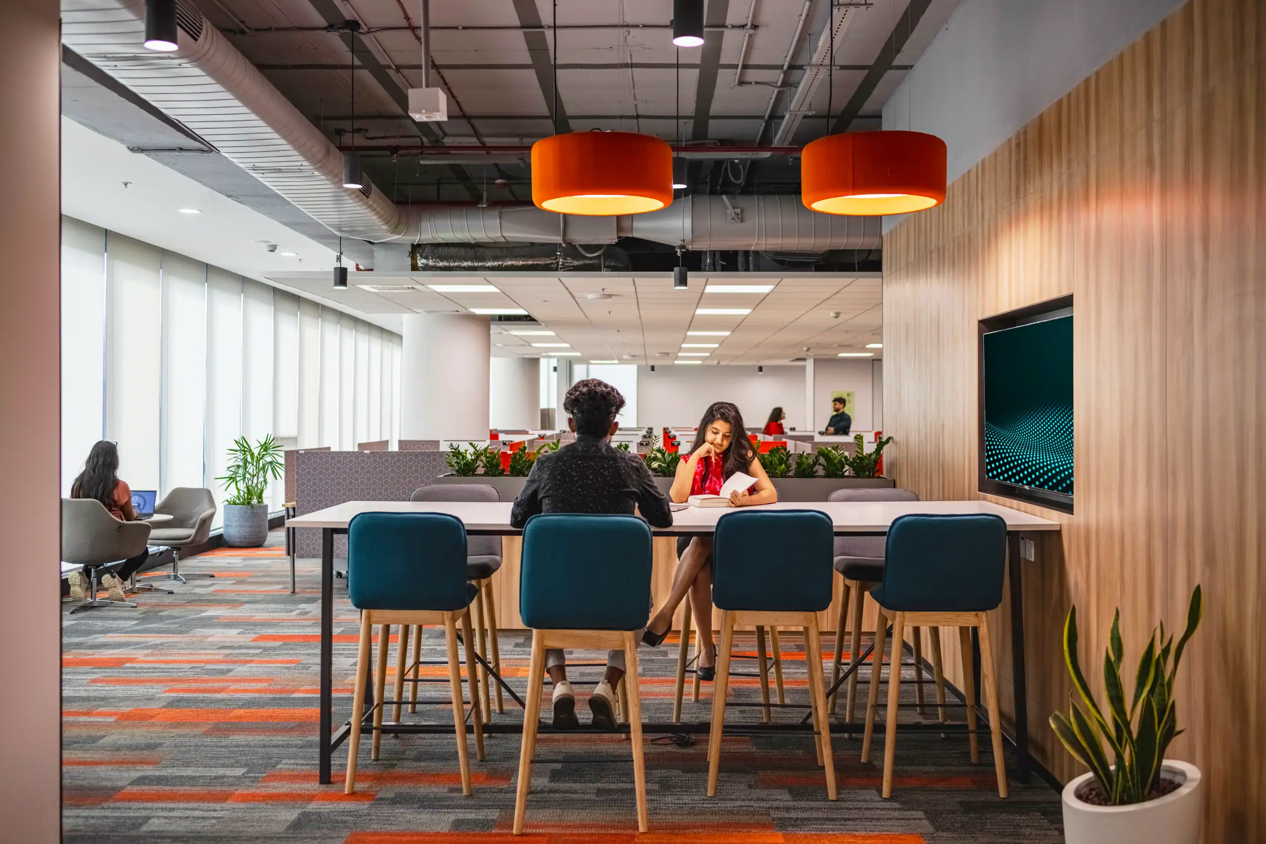 Trendy workplace interiors showcasing seasonal color themes